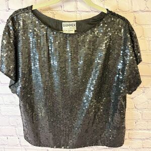 Vintage 1980'S Retro Shimmer New York Sewn Black Sequin Beaded Top Size S